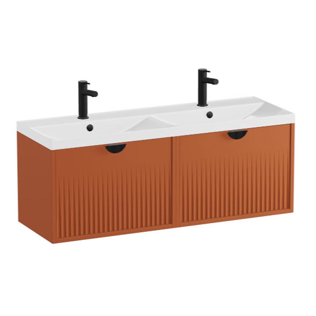 Vado Safari Fluted 1200mm Terracotta Wall Hung Vanity Unit & Gloss White Basin